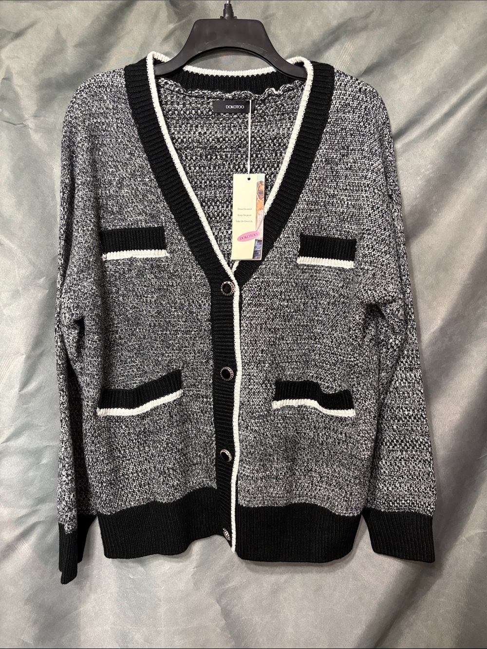 DONA&RO Black and White Marled V-Neck Cardigan